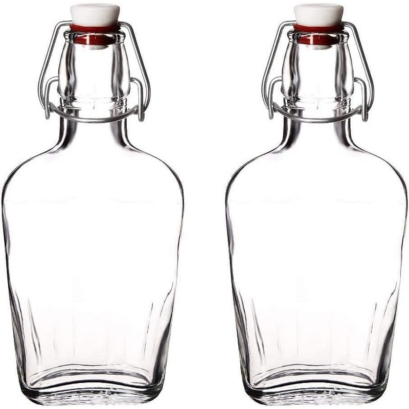 Bormioli Rocco Fiaschetta Glass 8.5 Ounce Hermetic Pocket Flask, Set of 2, Clear w/ White Stopper, 1 of 4