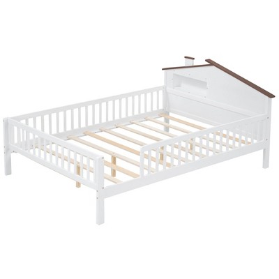 NicBex Twin/Full Size Wood Platform Bed with House-shaped Headboard and LED Lights for Adults/Boys/Girls