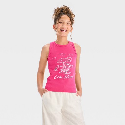 Peanuts Girls' High Neck Graphic Tank Top - Pink