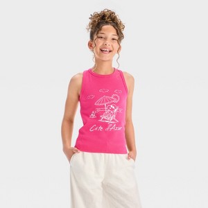 Peanuts Girls' High Neck Graphic Tank Top - Pink - 1 of 4