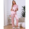 INSPIRE CHIC Womens Satin  Loungewear Silky Button Down Short Sleeve Lapel Collar Pajama Sets - 3 of 4