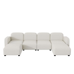 NicBex Modular 116" U Shape Sectional Sofa Velvet Sleeper Couch Set with 2 Ottomans for Living Room, White - 1 of 4