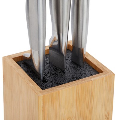Natural Bamboo Universal Knife Block with Adjustable Bristles