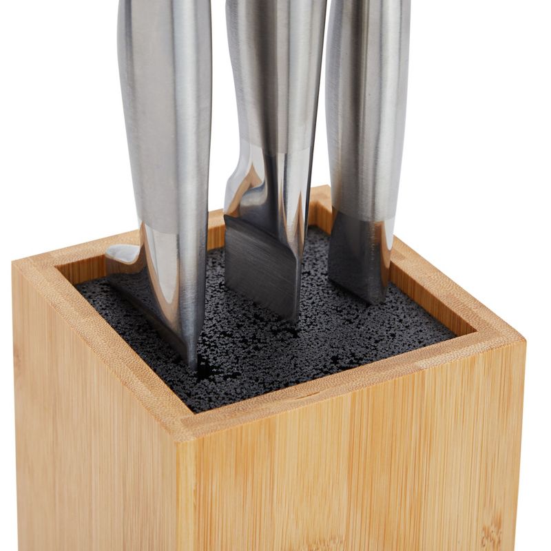 Juvale Bamboo Knife Block with Bristles, Natural Wood Universal Knives Stand Holder for Home Kitchen, Restaurant, 4x4x9 Inches, 4 of 11