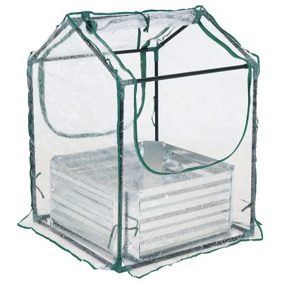 Sunnydaze Steel Raised Garden Bed with PVC Greenhouse Cover - Clear - 2' x 2'