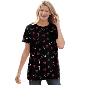 Woman Within Perfect Printed Short-Sleeve Crewneck Tee - 1 of 4