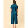 cheibear Women's Soft Satin Button Down with Capri Pants Lounge Pajama Set - 3 of 4