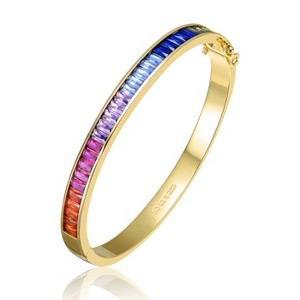 Guili 14K Gold Plated Bangle Bracelet with Multi-Colored Cubic Zirconia Adds a Vibrant Pop of Color and Sparkle for a Bold, Stylish Statement Look - 1 of 3