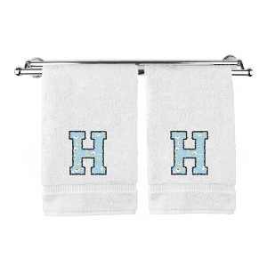 BC BARE COTTON Monogrammed Hand Towels, Personalized Gift, Set of 2 - Embroidered Writing with Light Blue - 1 of 4
