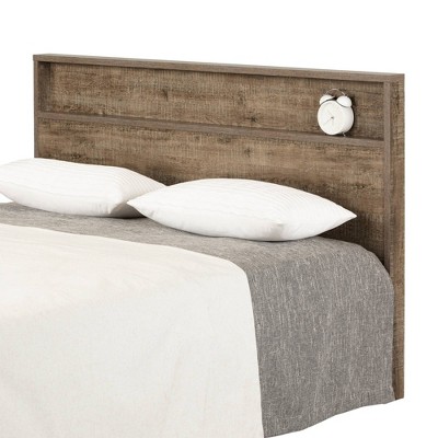 Weathered Oak Full/Queen Headboard with Storage Shelf
