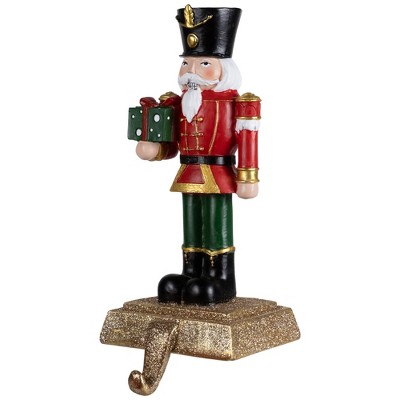 Glittered Nutcracker Soldier with Gift Christmas Stocking Holder