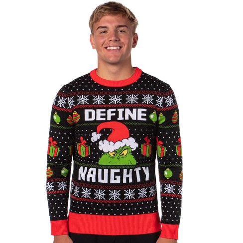 Dr. Seuss Grinch Men s Define Naughty Ugly Christmas Sweater 3x large Multicoloured Target