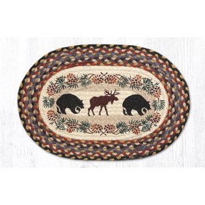 Earth Rugs Bear and Moose Oval Placemat – 13"x19" Hand-Braided Natural Jute Table Accent - 1 of 3