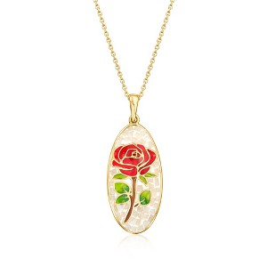 Ross-Simons Moonstone and Multicolored Enamel Rose Mosaic Pendant Necklace in 18kt Gold Over Sterling Size 18 - 1 of 3