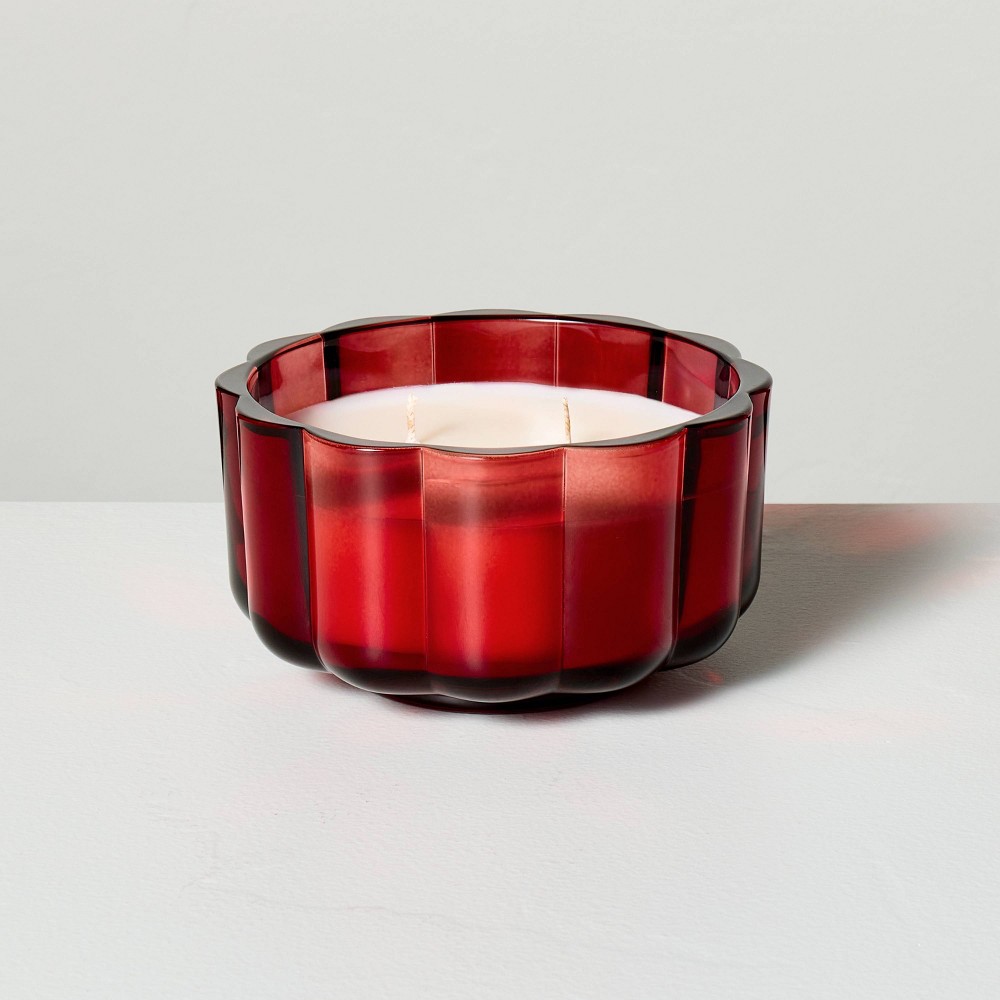 3-Wick Scalloped Glass Balsam & Berry Christmas Jar Candle Dark Red 12oz - Hearth & Hand™ with Magnolia