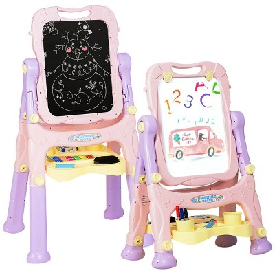 Costway 3 In 1 Double-sided Wooden Kid's Art Easel Whiteboard : Target