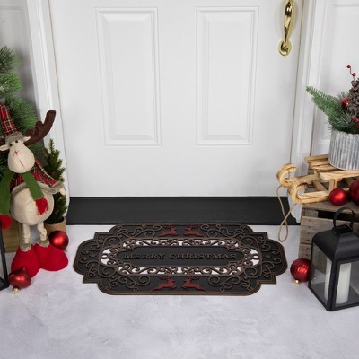 Black and Copper Rubber Outdoor Christmas Entrance Rug