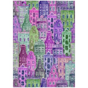 Purple Lilac And Green Village Houses Washable Indoor Outdoor Area Rug - 1 of 4