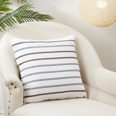 Classic Striped Black and White Cotton Throw Pillow, 20x20