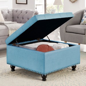 CAVINAS  30" Storage Ottoman with Wood Legs,Button Tufted Storage Bench with Nail Trims,Ottoman with Storage for Living Room and Bedroom - 1 of 4