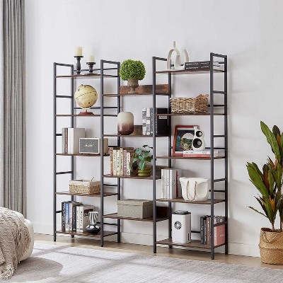KTMBDW Triple Column 5 Tier Bookshelf, Bookcase with 14 Open Display Shelves, Industrial Bookshelves for Bedroom, Living Room and Home Office