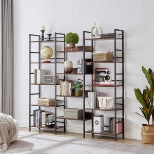 KTMBDW Triple Column 5 Tier Bookshelf, Bookcase with 14 Open Display Shelves, Industrial Bookshelves for Bedroom, Living Room and Home Office - 1 of 4