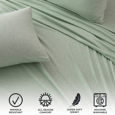 Ultra-Soft Heathered Jersey Knit Cotten Blend Sheet Set - Great Bay Home (King, Green)