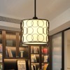 PAKOKULA 60-Wattt 1 Light Black Pendant Light With Open Metal Circle Cage and White Drum Fabric Shade - 3 of 4