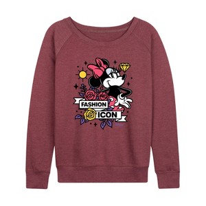 Women's - Disney - Minnie Mouse Lightweight French Terry Wide Neck Long Sleeve Shirt - 1 of 4