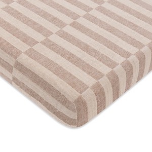 Babyletto Muslin Mini Crib Sheet, GOTS Certified Organic Cotton - Cocoa Stripe - 1 of 4