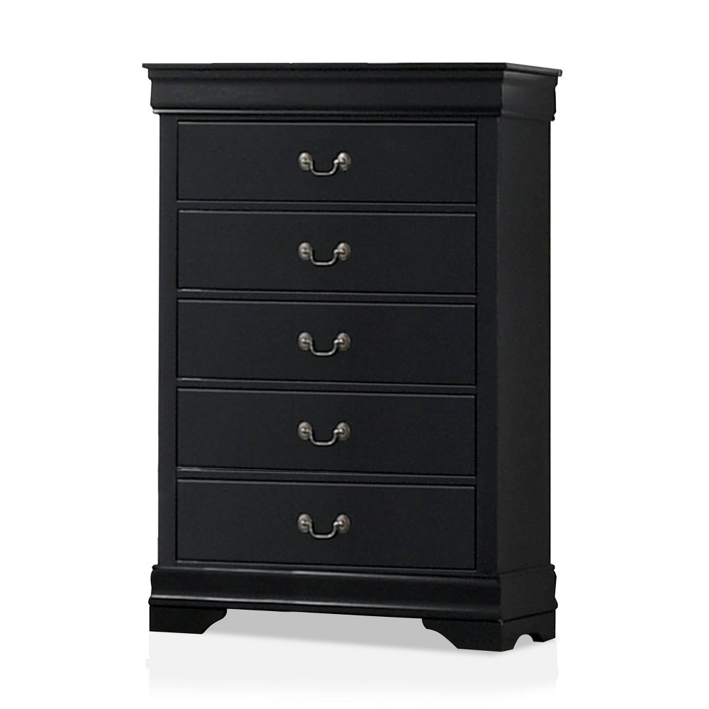HOMES: Inside + Out Sliver 5 Drawer Chest Black: Transitional Style, Wood Veneer, Metal Hardware