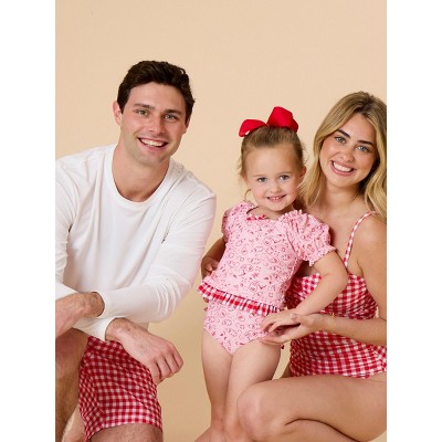 RuffleButts Girls UPF50+ Puff Sleeve Ruffle Tankini 2-Piece Swimsuit - Pink Bandana, 10 — фото 6