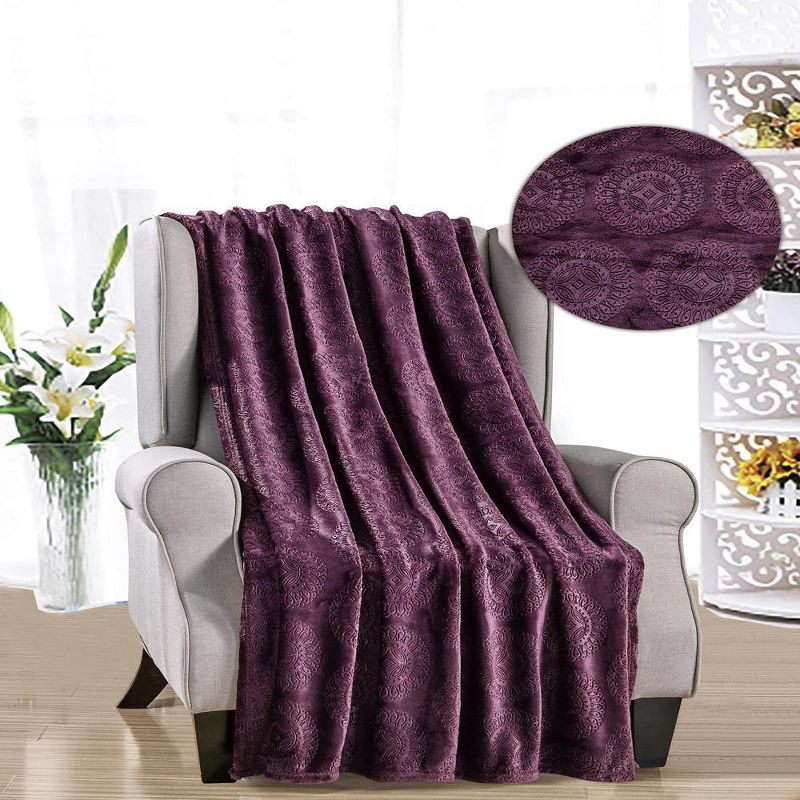 Ceasar Soft Plush Contemporary Embossed Collection All Season Throw 50"x60", Plum, 2 of 5