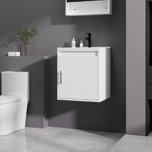 KTMBDW Floating Bathroom Vanity with Sink, Single Sink Wall Mounted Bathroom Vanity, White Ceramic Basin Top for Small Space - 1 of 4