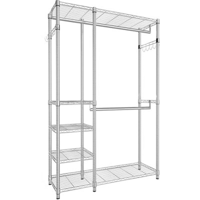 Simple Trending Heavy Duty Clothing Rack Loads 750 LBS, Garment Racks with Adjustable Shelves for Hanging Clothes, Metal Wardrobe Closet, Chrome