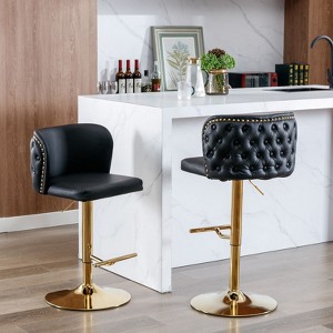NicBex Bar Stools Set of 2 Height Adjustable Swivel PU Leather Counter Stools with Button Tufted Back and Gold Base for Bar, Kitchen - 1 of 4