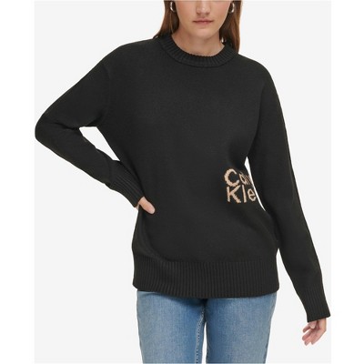 Calvin Klein Womens Intarsia Logo Pullover Sweater