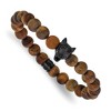 Chisel Stainless Steel Black IP-plated Wolf Head 8.5mm Matte Yellow Tiger's Eye Beaded 7" Stretch Bracelet - 2 of 4