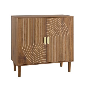 Lirago 31" Walnut Wood Sideboard Buffet Cabinet Solid Wood Accent Cabinet Decorative Storage Cabinets with Doors - 1 of 4