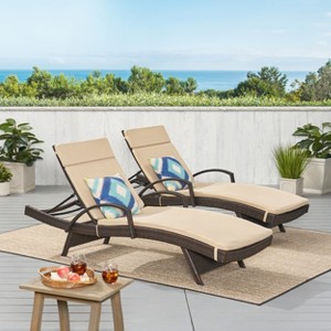 Christopher Knight Home Salem Outdoor Wicker Adjustable Chaise Lounges with Cushion (Set of 2) - 1 of 4