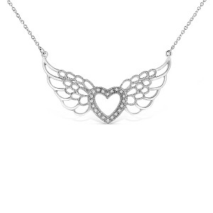 Haus of Brilliance Silver Pave-Set Diamond Accent Fairy Wing Heart Pendant Necklace - 1 of 4
