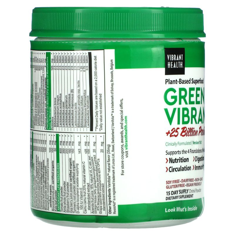 Vibrant Health Green Vibrance +25 Billion Probiotics, Greens and Superfood Supplements, Powder, 3 of 4