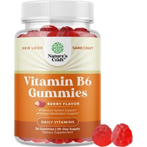 Vitamin B6 Gummies for Adults, Nervous System Support, Mood & Immune System, Vegan Pyridoxine Chews for Energy & Metabolism, Nature's Craft, 30ct - 1 of 4