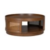 Round Coffee Table Wooden Sofa Table Side Table Cane Center Table with PE Rattan Side, Mid-Century Modern, Black/Brown-ModernLuxe - 4 of 4