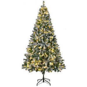 7.5FT Prelit Flocked Christmas Tree with 350 LED Lights, 1450 Tips, Metal Stand, 8 Modes - 1 of 4