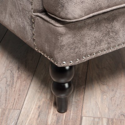 Handcrafted Taupe Microfiber Accent Chair with Tufted Back and Studded Trim