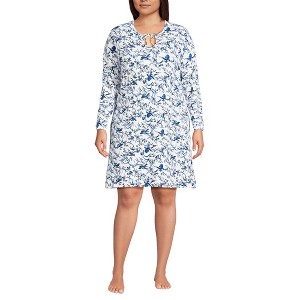 Lands' End Women's Cotton Interlock Long Sleeve Above the Knee Nightgown - 1 of 3