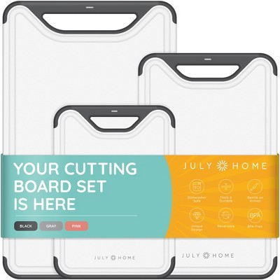 July Home Plastic Cutting Board Set Of 3, Dishwasher Safe With Juice  Grooves And Non-slip (black/gray) : Target