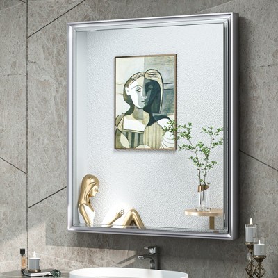 Keonjinn 26 in. W x 30 in. H  Metal Framed Silver Rectangular Framed Recessed/Surface Mount Medicine Cabinet with Mirror,Silver