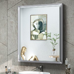 Keonjinn 26 in. W x 30 in. H  Metal Framed Silver Rectangular Framed Recessed/Surface Mount Medicine Cabinet with Mirror,Silver - 1 of 4